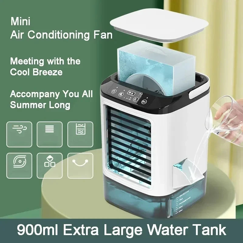 Portable Desktop Air Conditioner Fan – Personal Cooling Mini AC with Humidifier