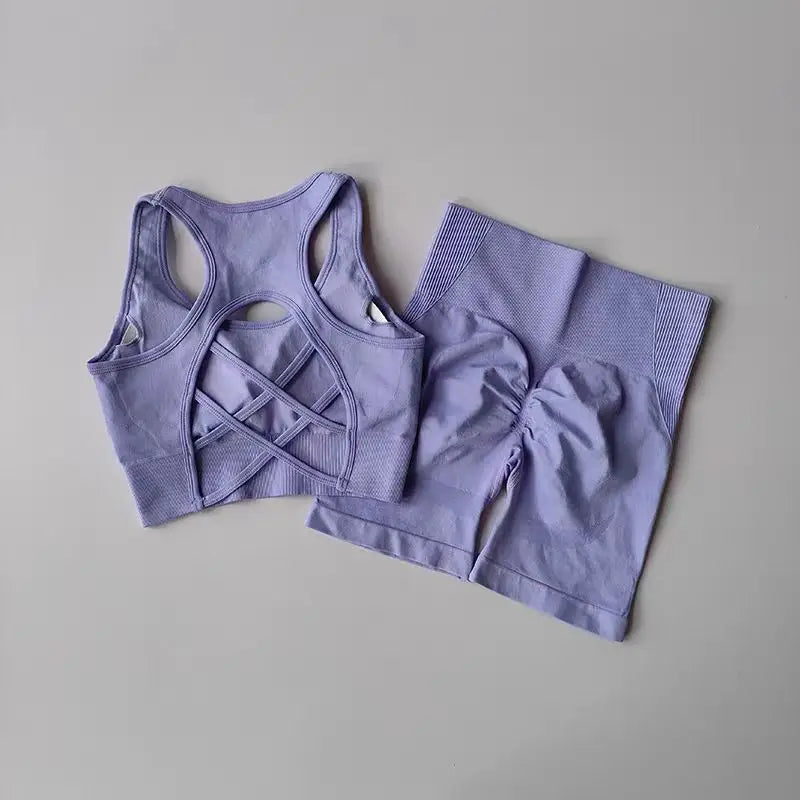 Women’s Seamless Yoga Set – Sport Bra & High-Waist Shorts