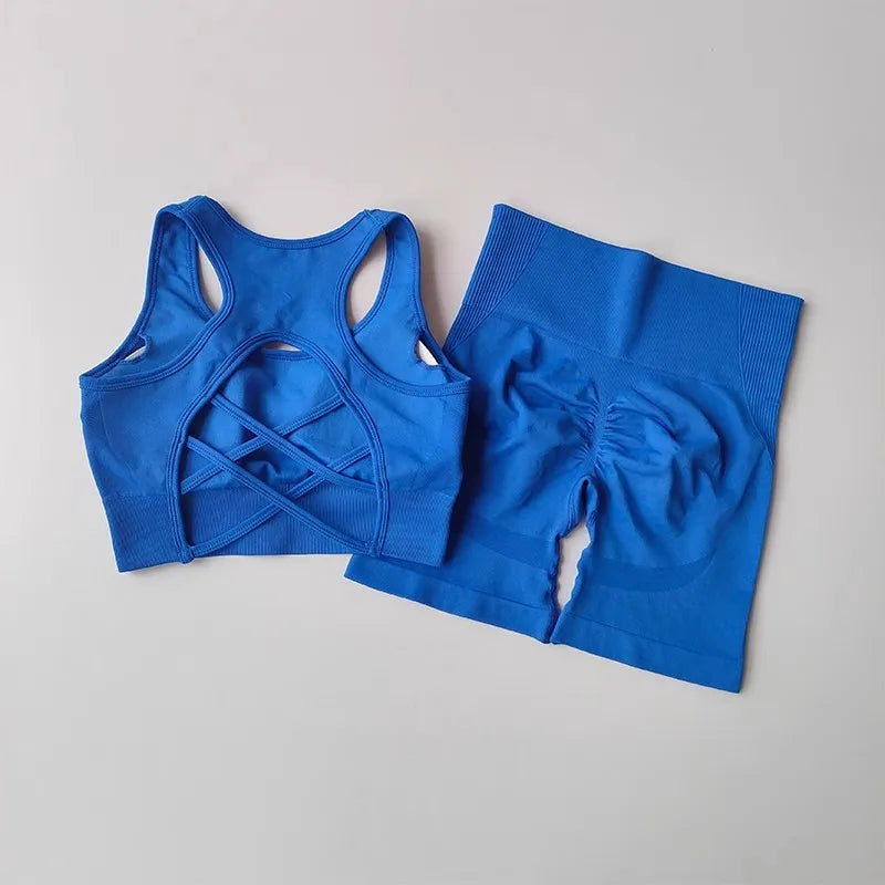Women’s Seamless Yoga Set – Sport Bra & High-Waist Shorts