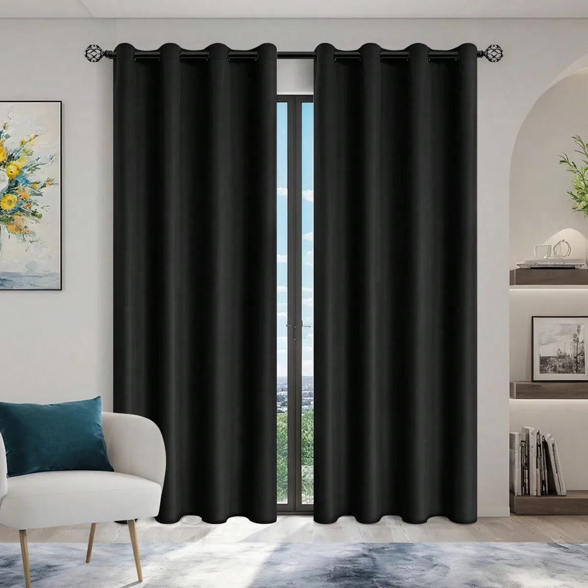1pc Solid Blackout Curtain with Grommets