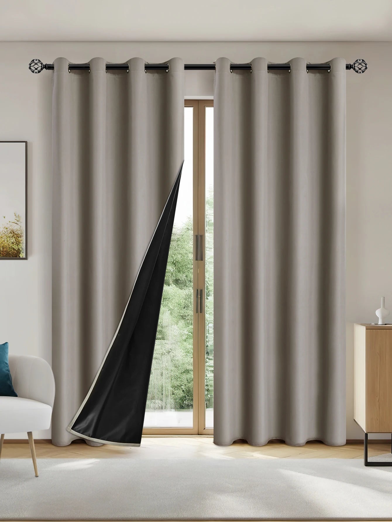 1pc Solid Blackout Curtain with Grommets