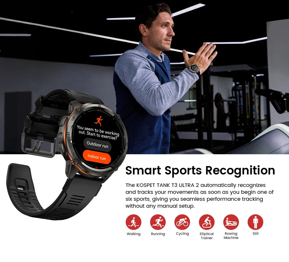 KOSPET TANK T3 Ultra 2 Smartwatch – GPS, AMOLED, Waterproof, 60-Day Battery