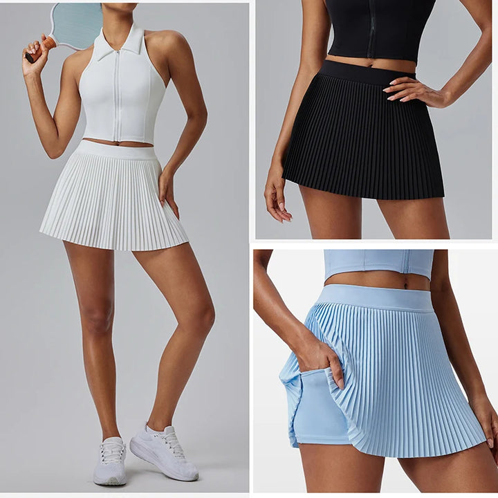 Floral Pleated Sports Skirt with Built-in Shorts