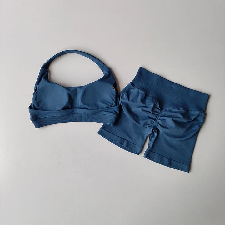 Sexy Halter Neck Sports Bra & Shorts Set
