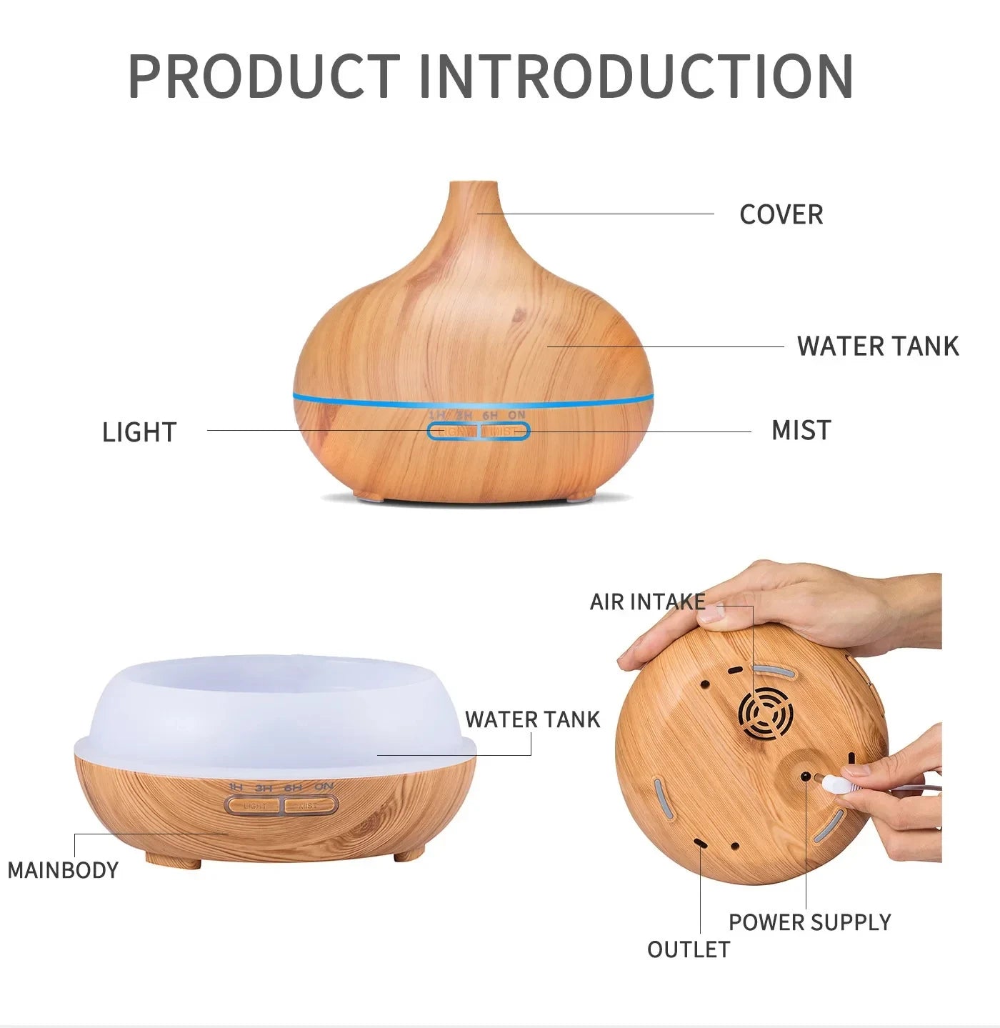 Wood Grain Ultrasonic Air Humidifier & Essential Oil Diffuser