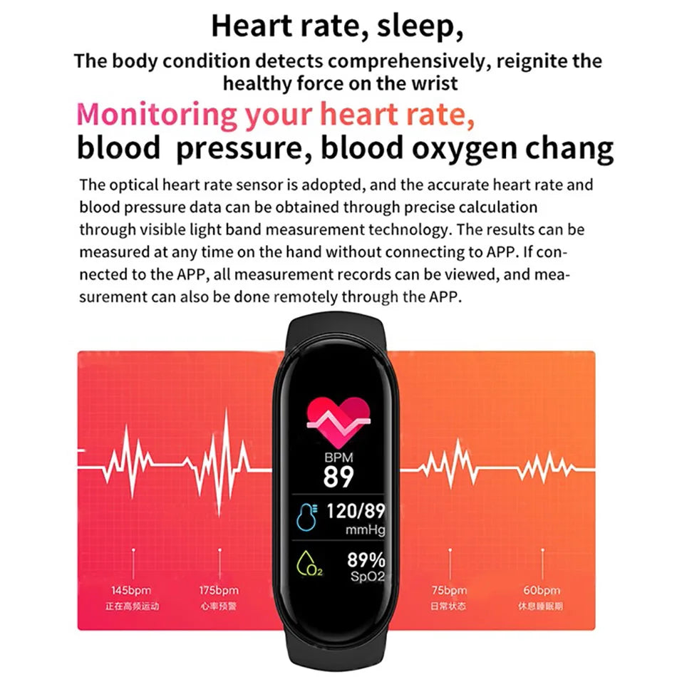 M6 Smart Watch – Fitness Tracker, Heart Rate & Blood Pressure Monitor