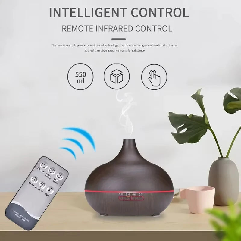 Wood Grain Ultrasonic Air Humidifier & Essential Oil Diffuser