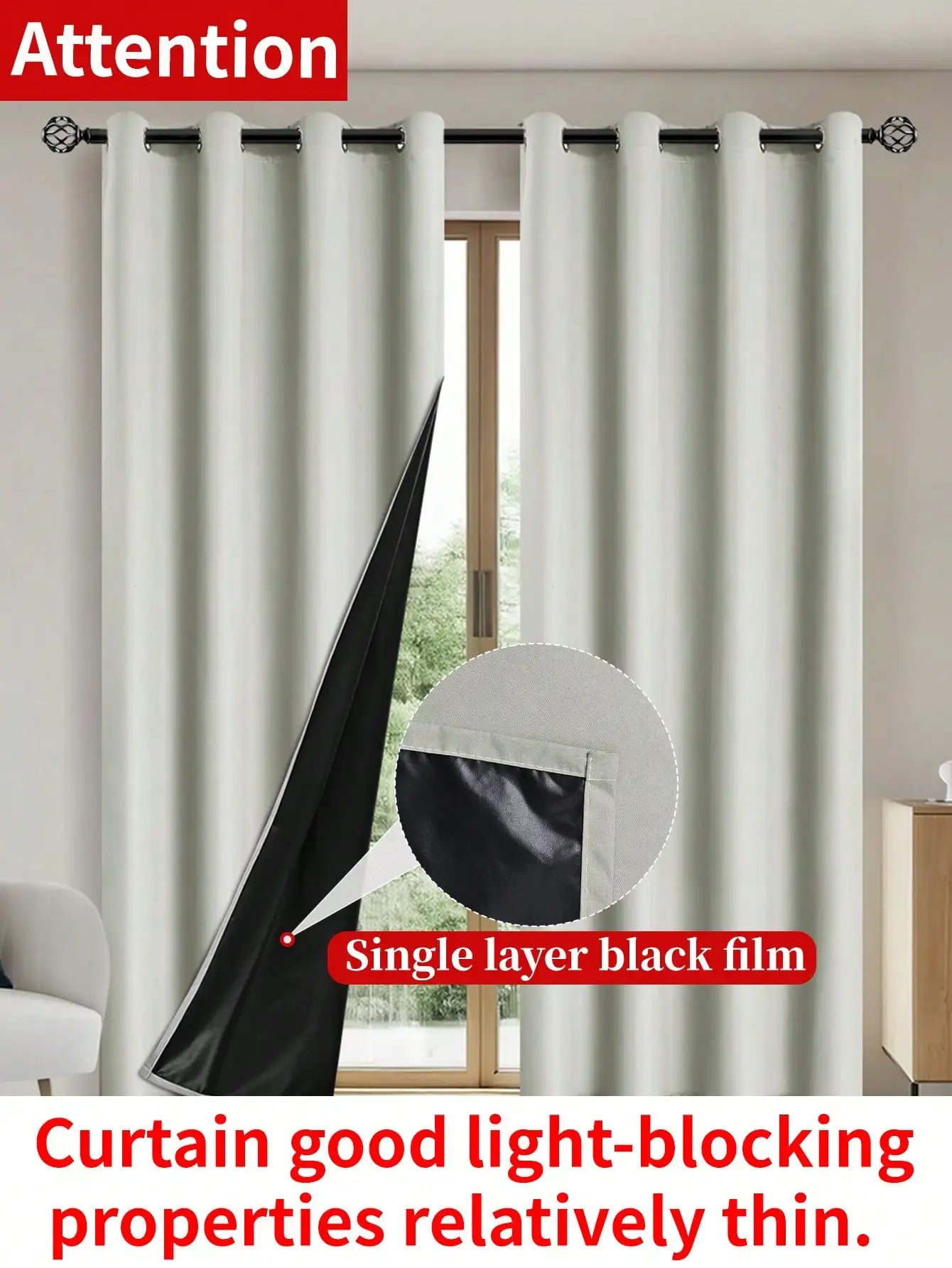 1pc Solid Blackout Curtain with Grommets