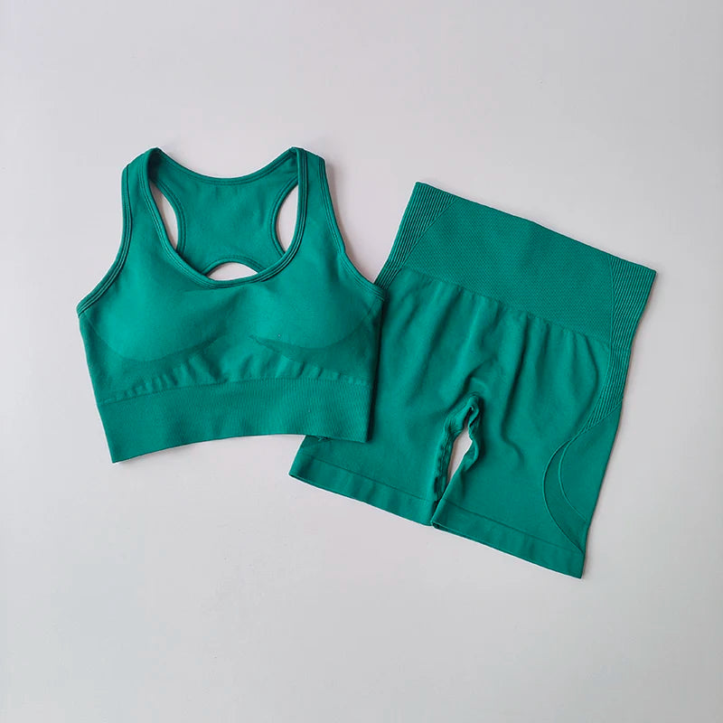 Women’s Seamless Yoga Set – Sport Bra & High-Waist Shorts