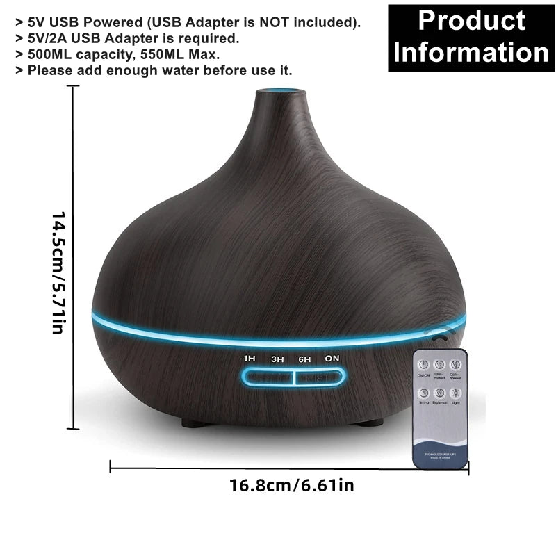 550ml Wood Grain USB Essential Oil Diffuser
