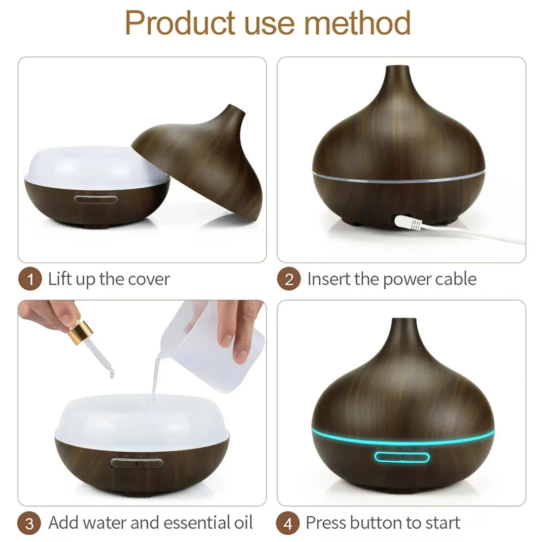 Wood Grain Ultrasonic Air Humidifier & Essential Oil Diffuser