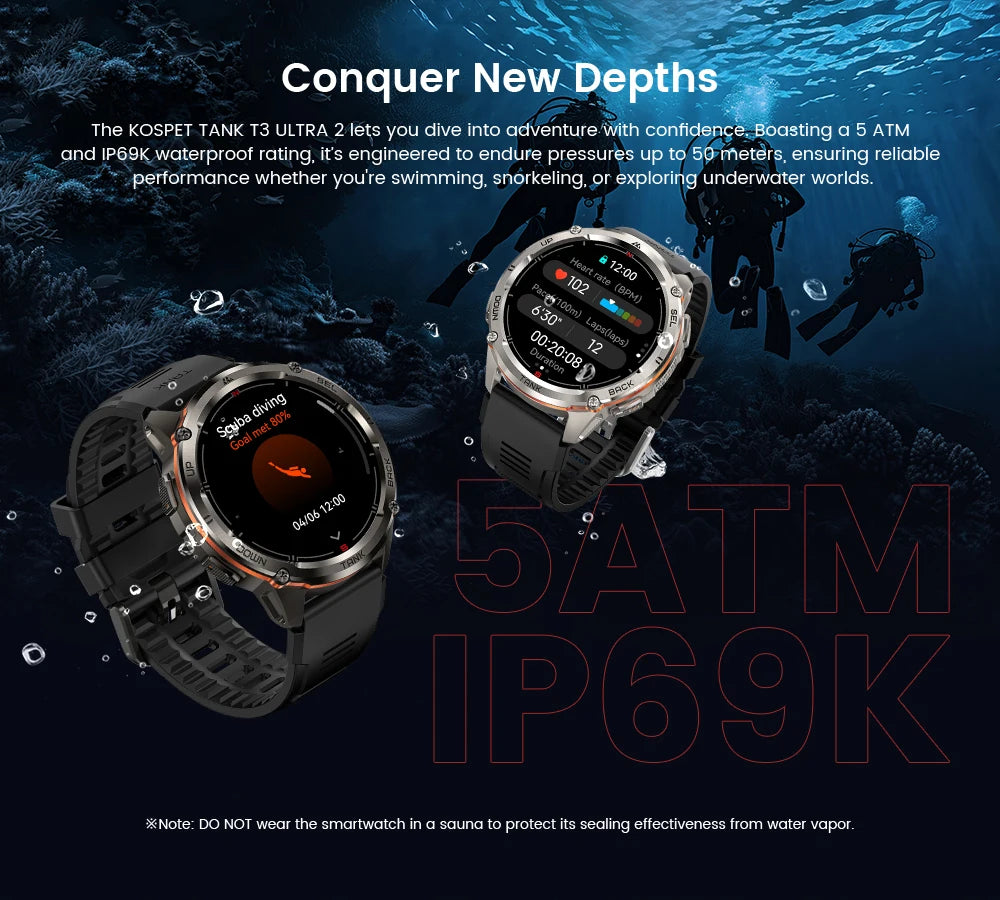KOSPET TANK T3 Ultra 2 Smartwatch – GPS, AMOLED, Waterproof, 60-Day Battery