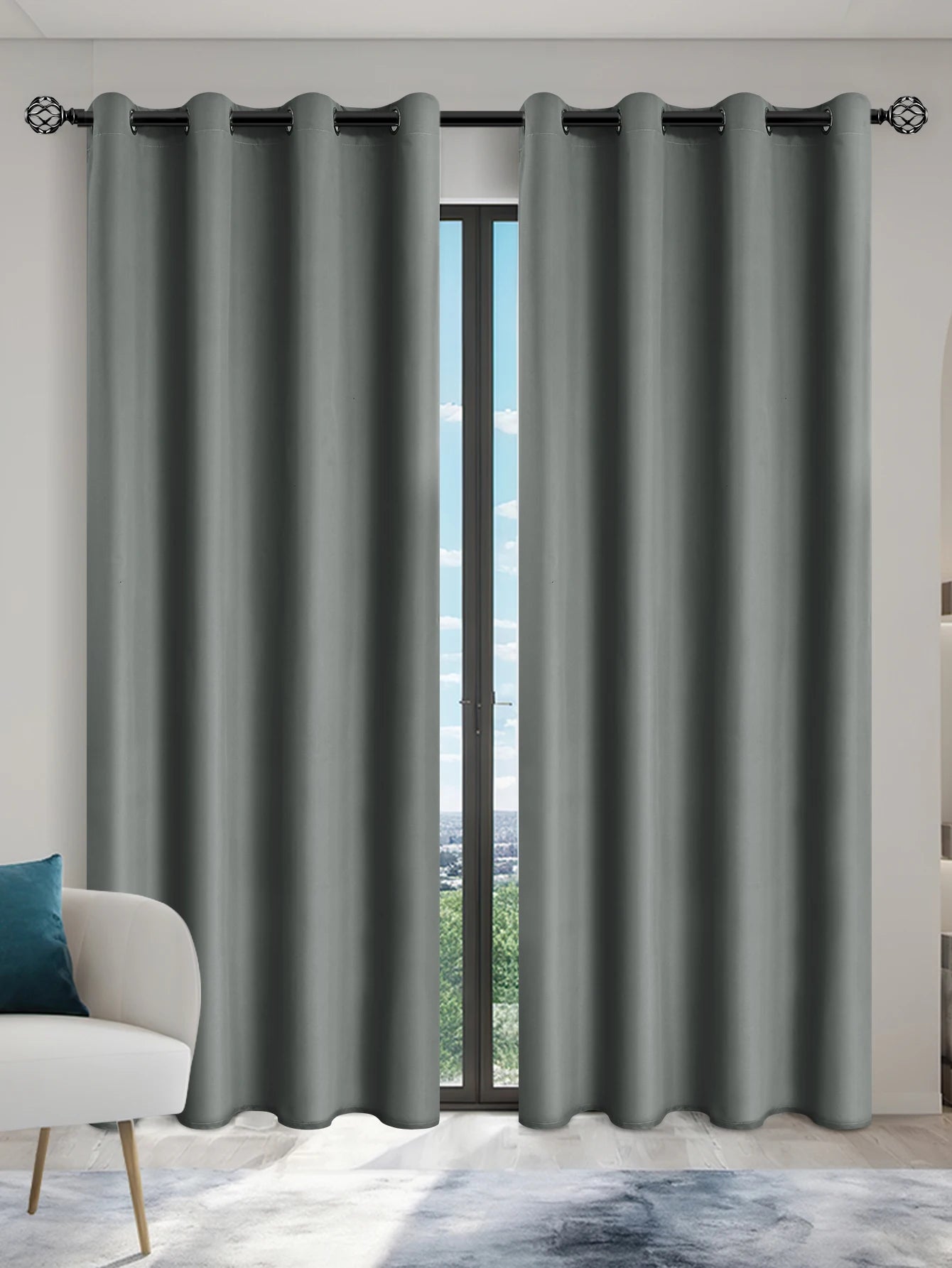 1pc Solid Blackout Curtain with Grommets