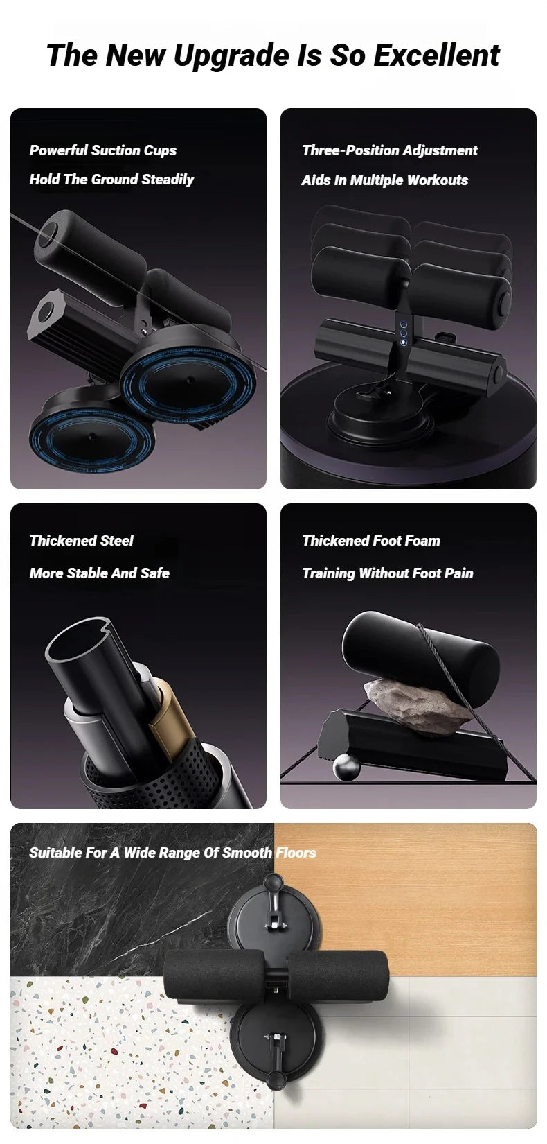 Adjustable Sit-Up Bar with Suction Base