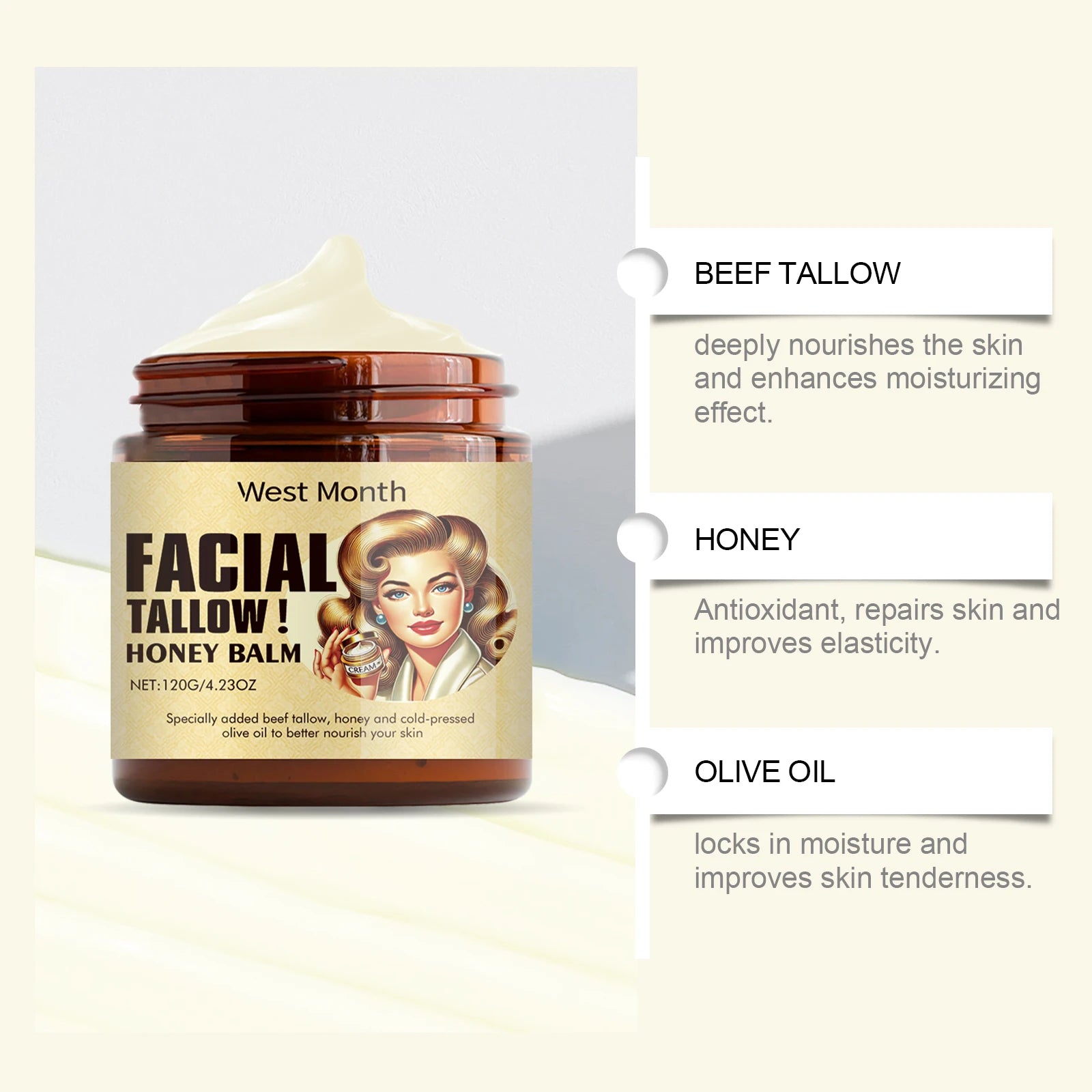 Beef Tallow Face Cream – Long-Lasting Moisturizing