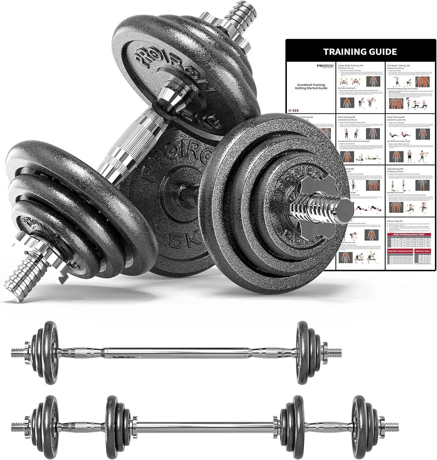 44 lbs Cast Iron Adjustable Dumbbell Set with Solid Handles