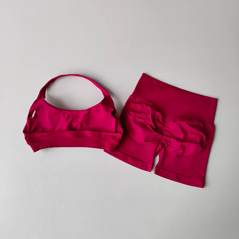 Sexy Halter Neck Sports Bra & Shorts Set