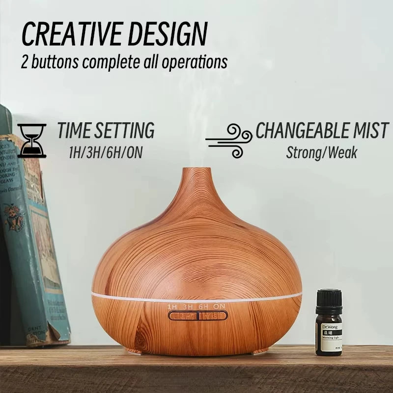 Wood Grain Ultrasonic Air Humidifier & Essential Oil Diffuser