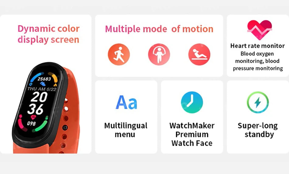 M6 Smart Watch – Fitness Tracker, Heart Rate & Blood Pressure Monitor