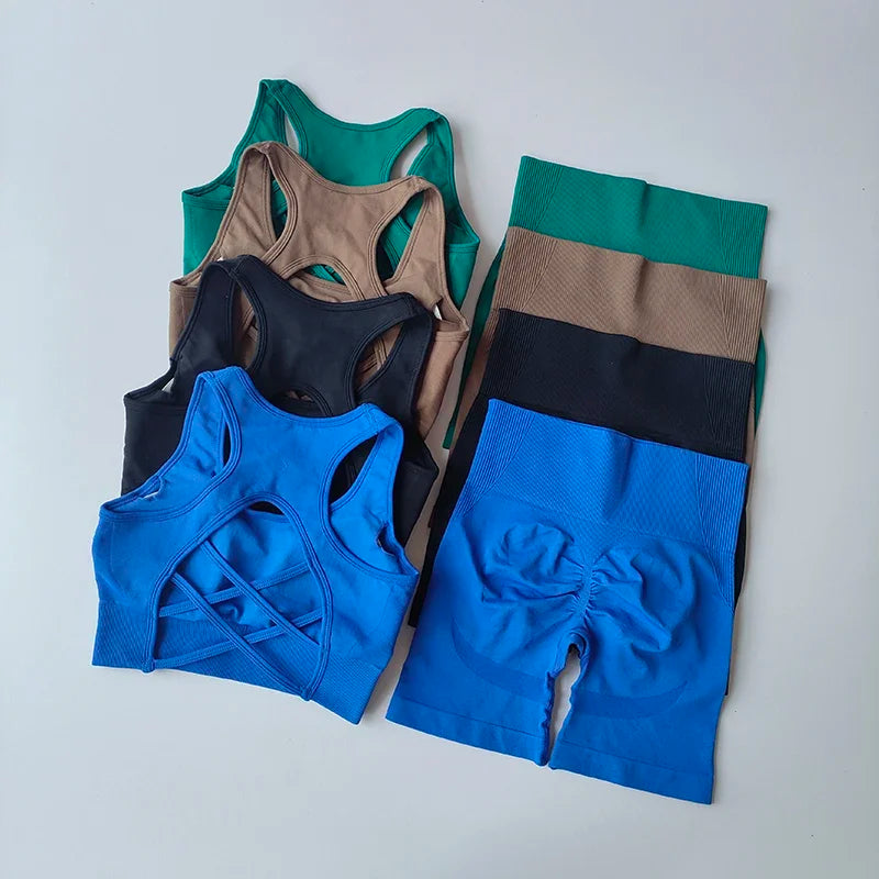 Women’s Seamless Yoga Set – Sport Bra & High-Waist Shorts