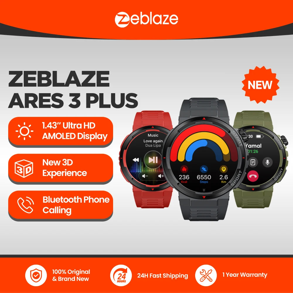 Zeblaze Ares 3 Plus Smartwatch – 1.43" HD AMOLED