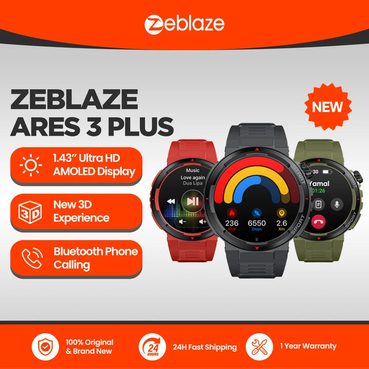 Zeblaze Ares 3 Plus Smartwatch – 1.43" HD AMOLED