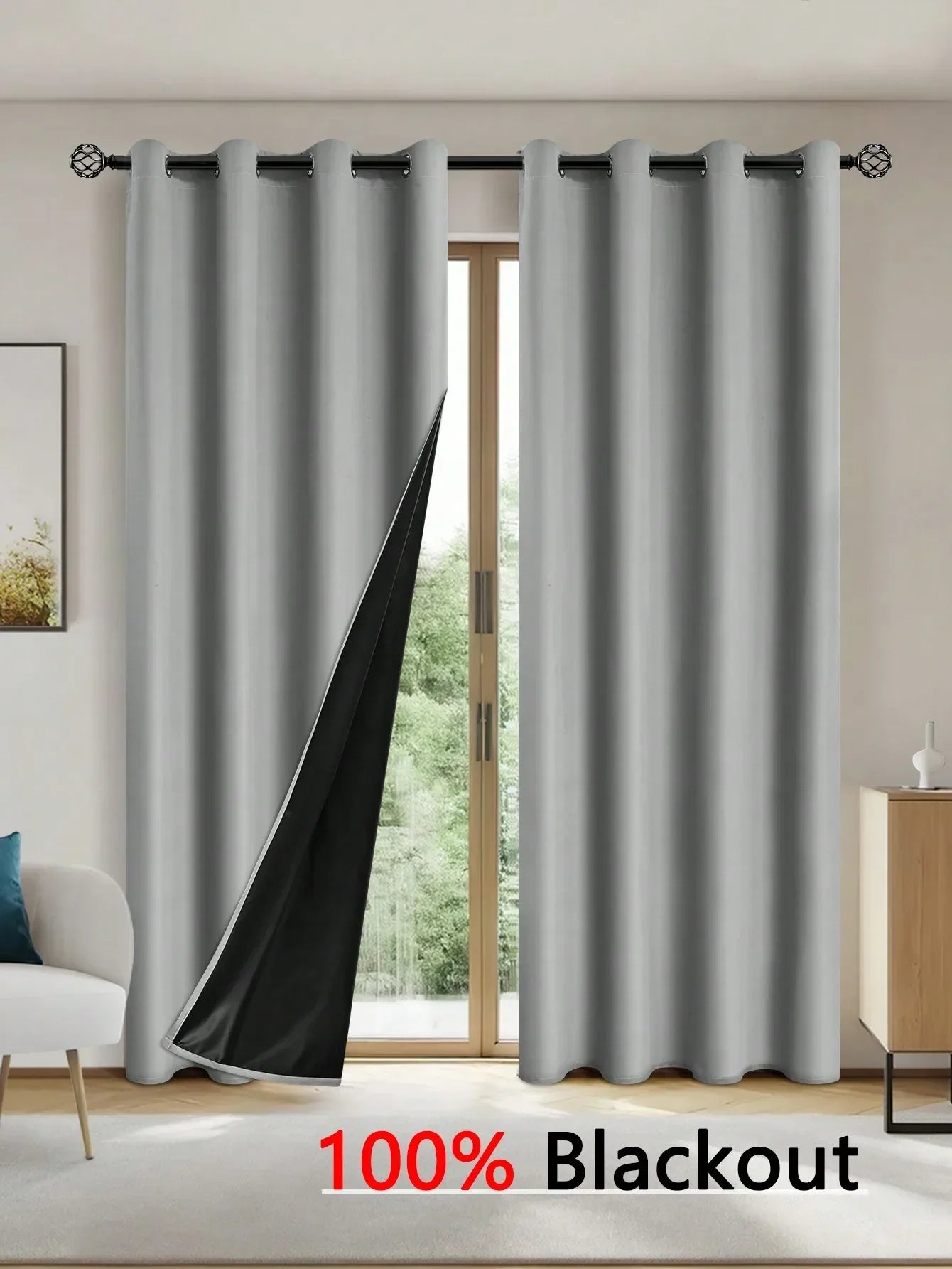 1pc Solid Blackout Curtain with Grommets