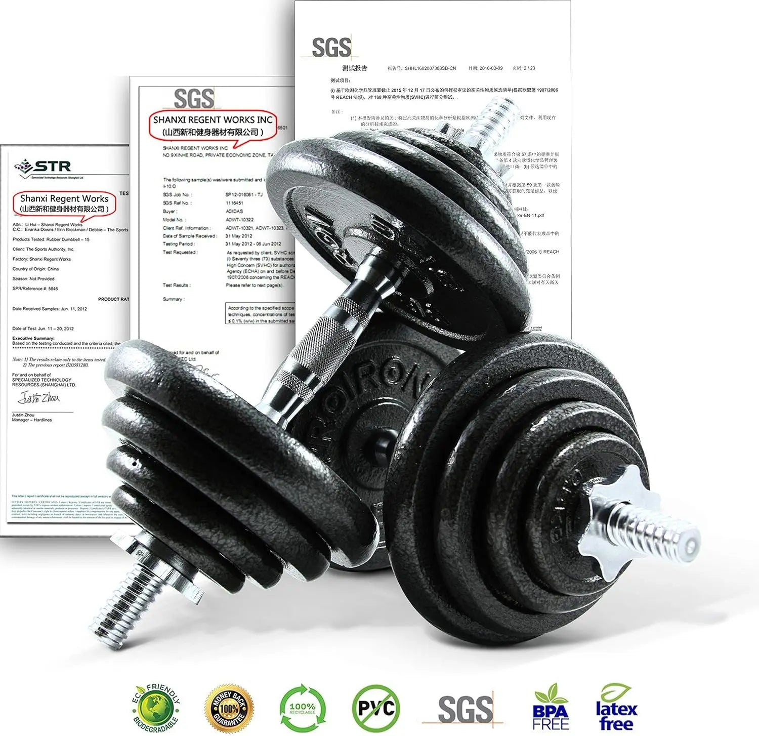 44 lbs Cast Iron Adjustable Dumbbell Set with Solid Handles