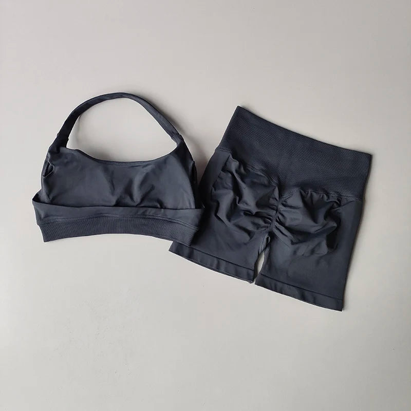 Sexy Halter Neck Sports Bra & Shorts Set