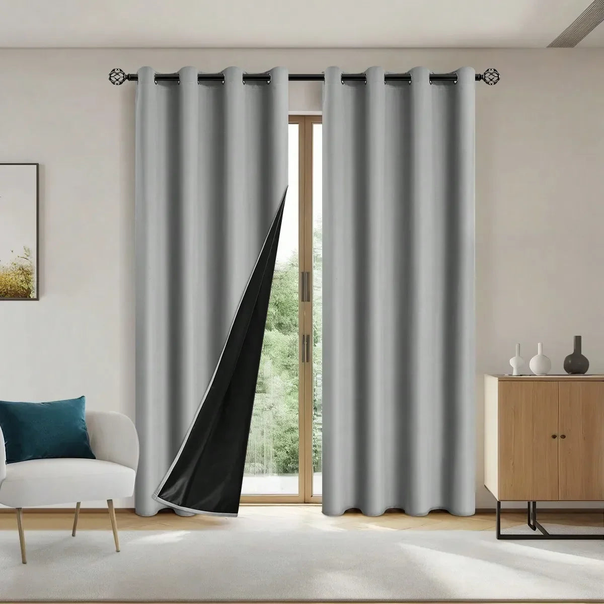 1pc Solid Blackout Curtain with Grommets