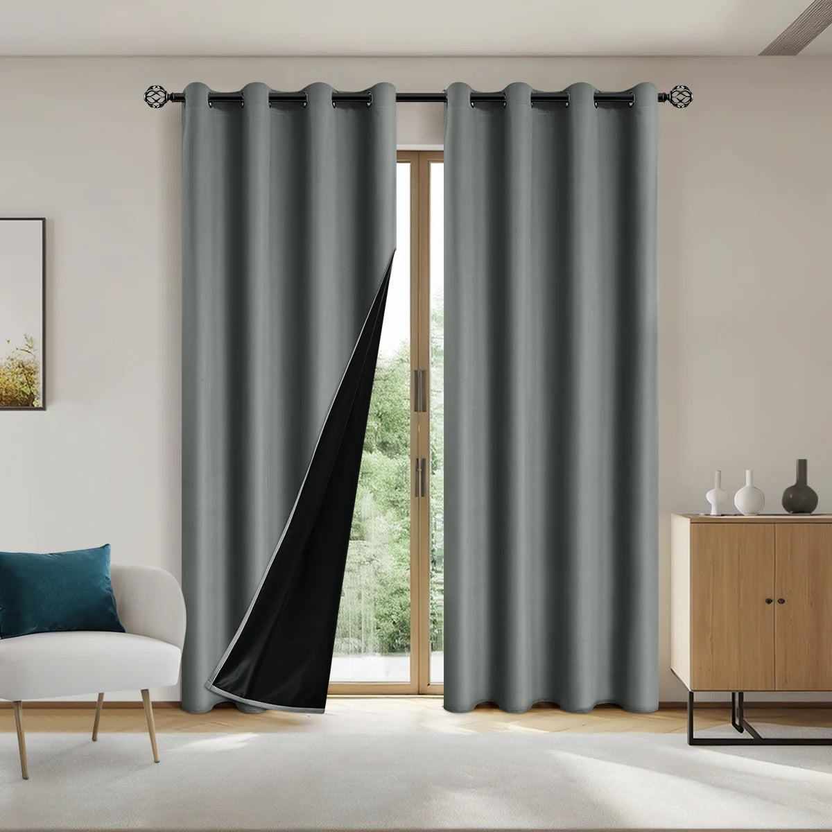 1pc Solid Blackout Curtain with Grommets