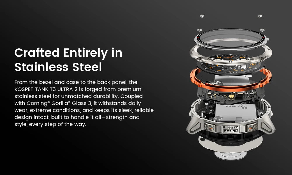 KOSPET TANK T3 Ultra 2 Smartwatch – GPS, AMOLED, Waterproof, 60-Day Battery