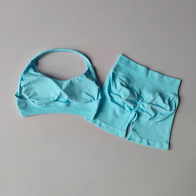 Sexy Halter Neck Sports Bra & Shorts Set
