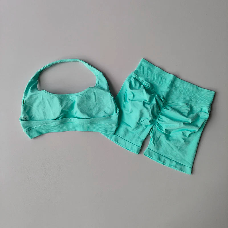 Sexy Halter Neck Sports Bra & Shorts Set