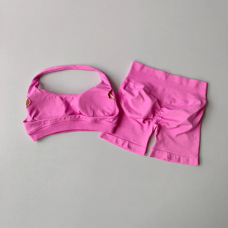 Sexy Halter Neck Sports Bra & Shorts Set