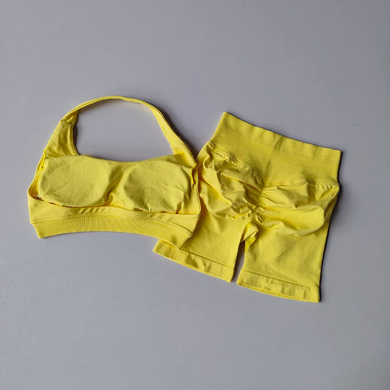 Sexy Halter Neck Sports Bra & Shorts Set