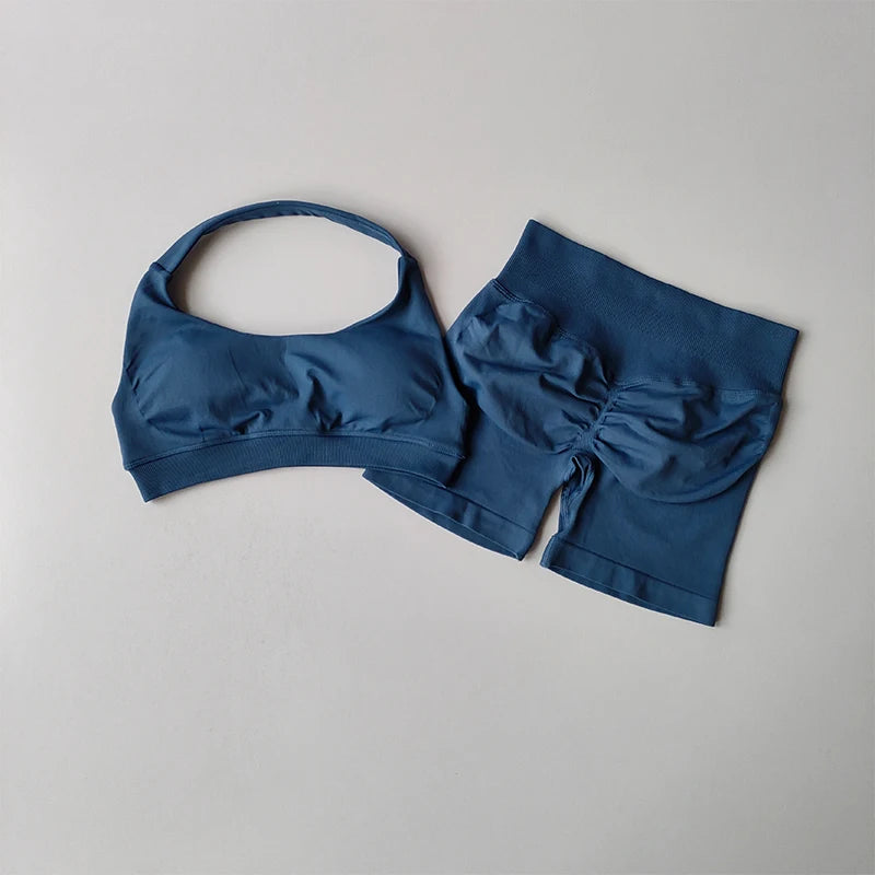 Sexy Halter Neck Sports Bra & Shorts Set