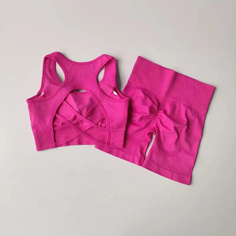 Women’s Seamless Yoga Set – Sport Bra & High-Waist Shorts
