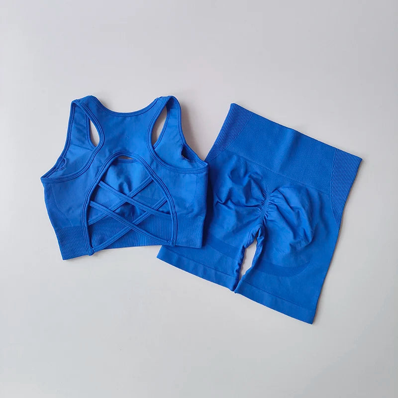 Women’s Seamless Yoga Set – Sport Bra & High-Waist Shorts