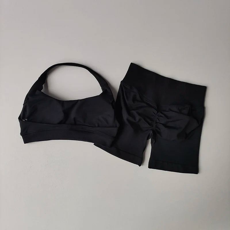 Sexy Halter Neck Sports Bra & Shorts Set