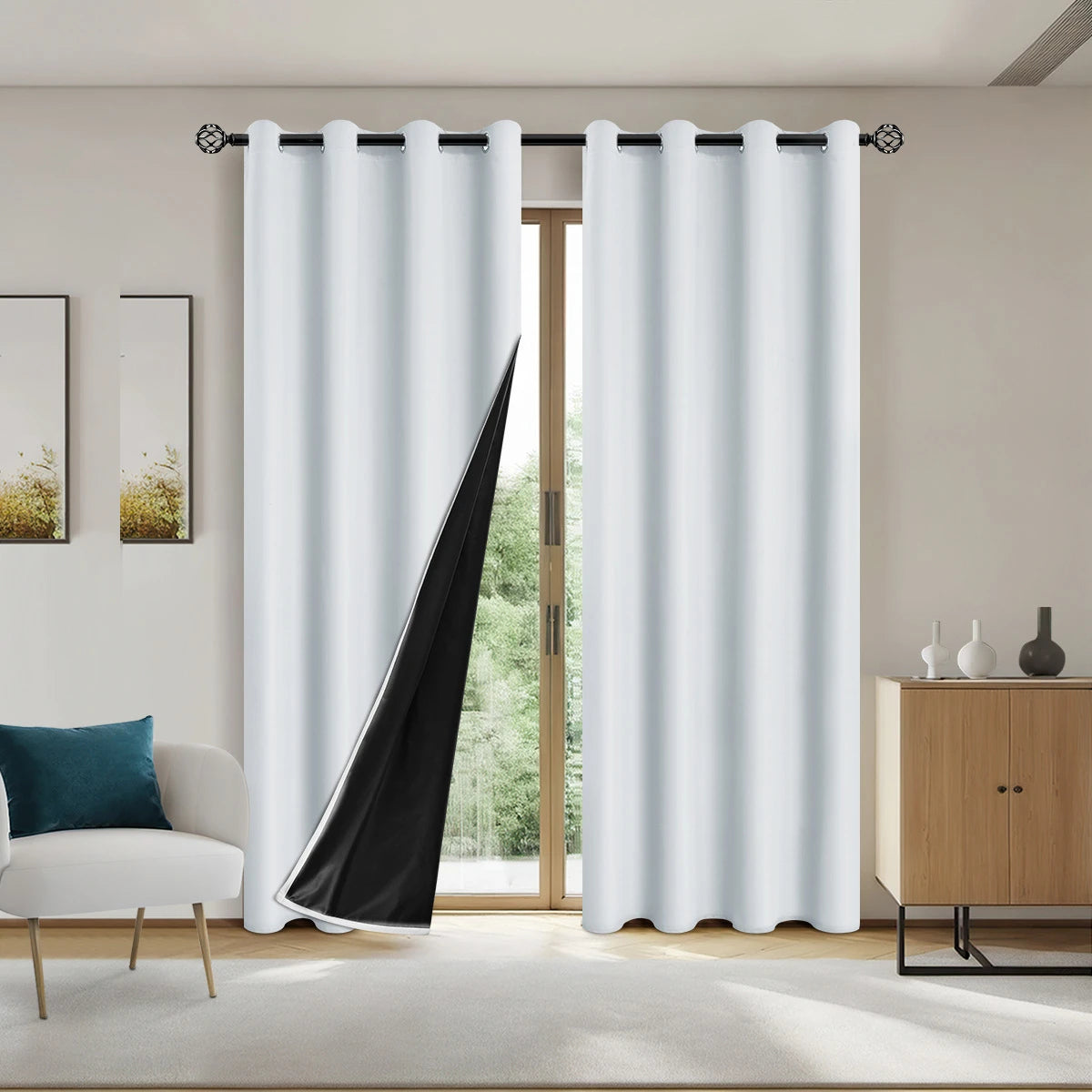 1pc Solid Blackout Curtain with Grommets