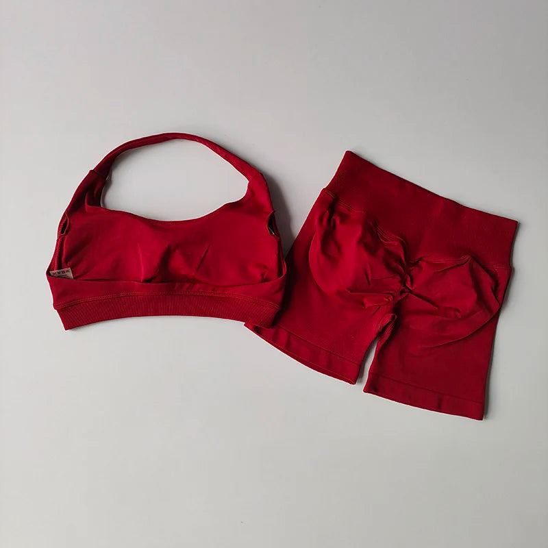 Sexy Halter Neck Sports Bra & Shorts Set