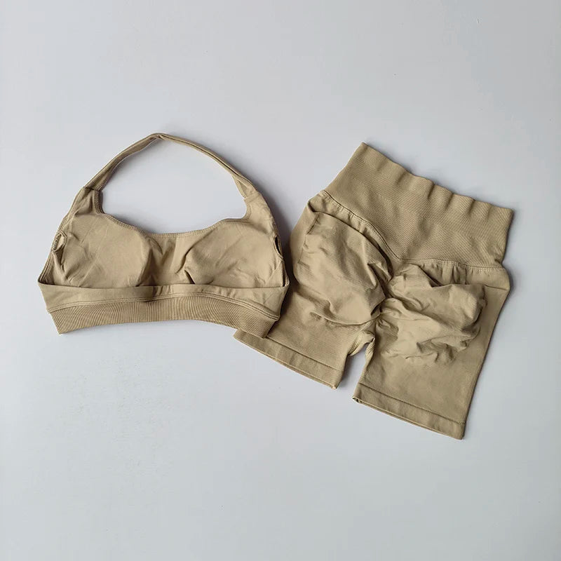 Sexy Halter Neck Sports Bra & Shorts Set