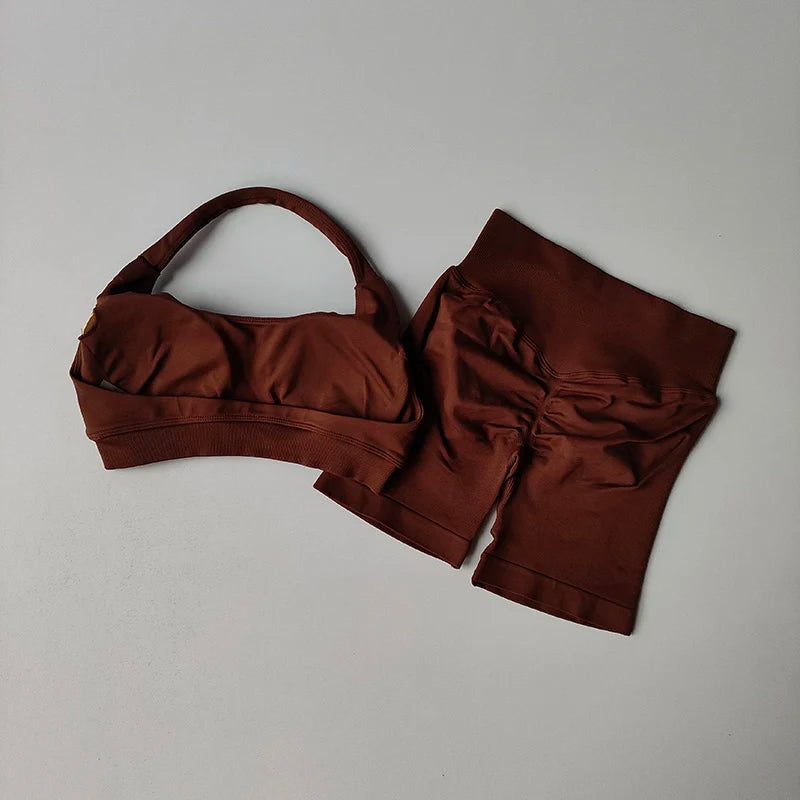 Sexy Halter Neck Sports Bra & Shorts Set