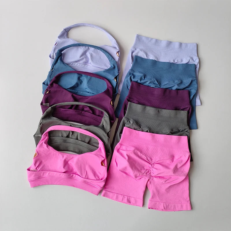 Sexy Halter Neck Sports Bra & Shorts Set