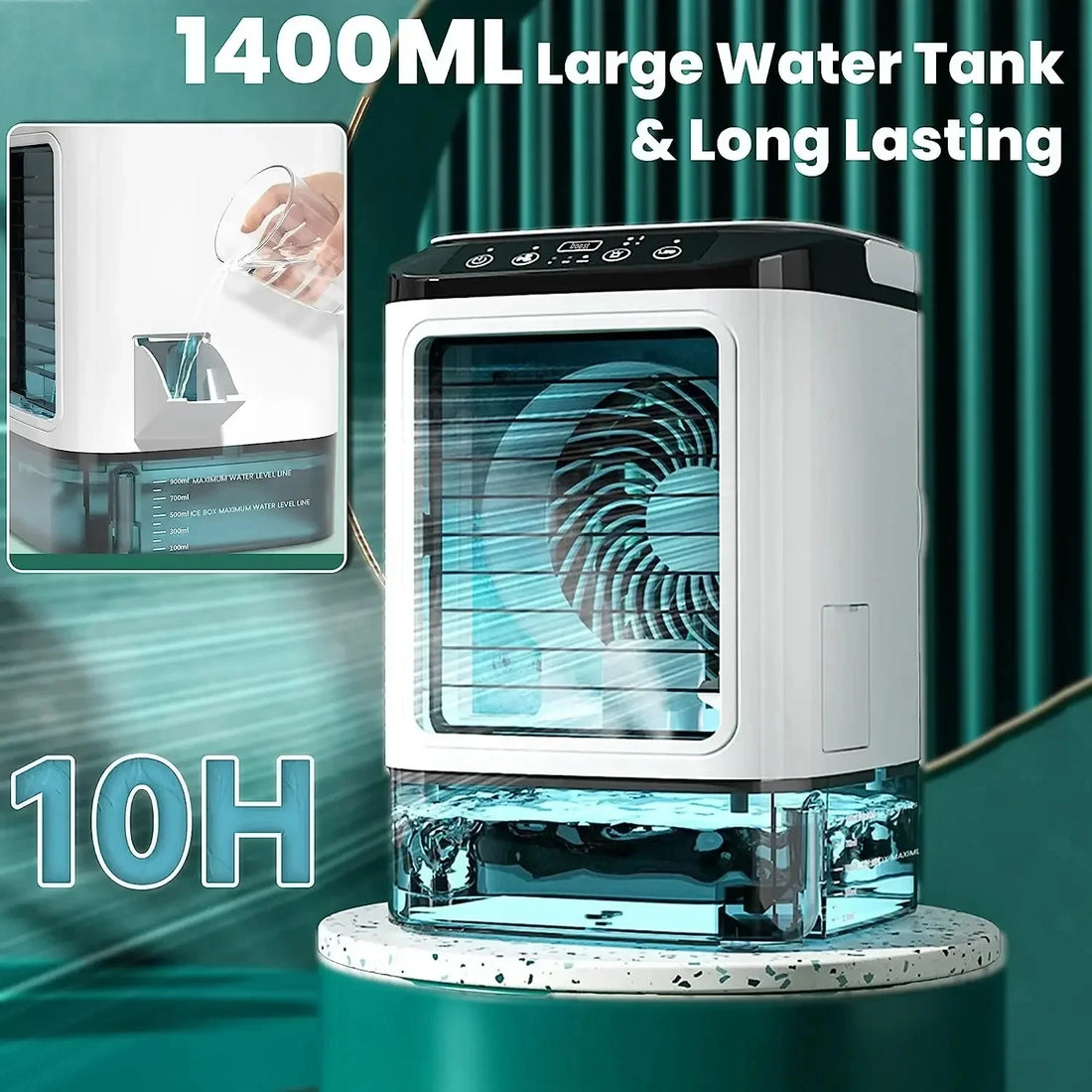 Portable Desktop Air Conditioner Fan – Personal Cooling Mini AC with Humidifier