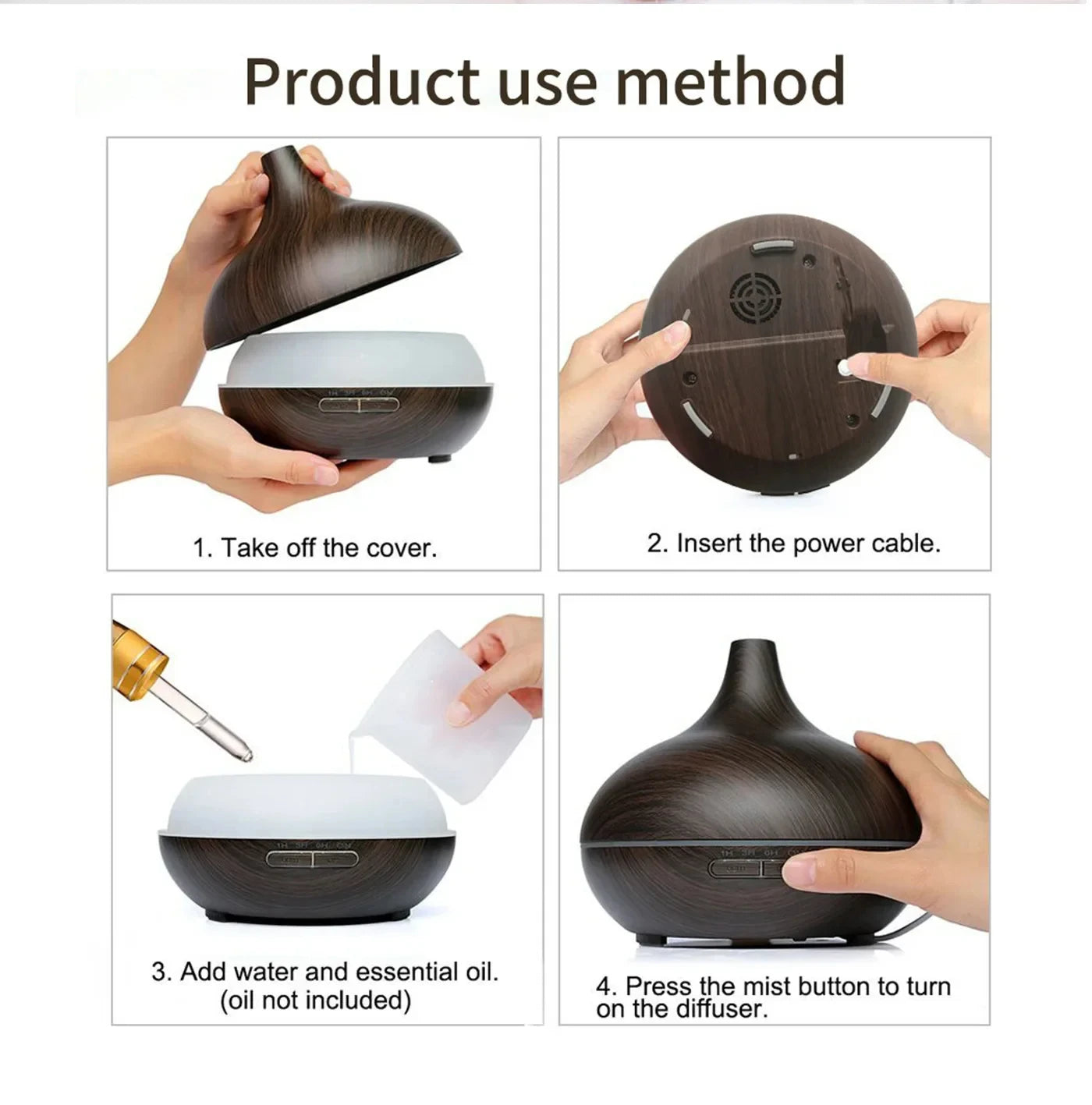 Wood Grain Ultrasonic Air Humidifier & Essential Oil Diffuser