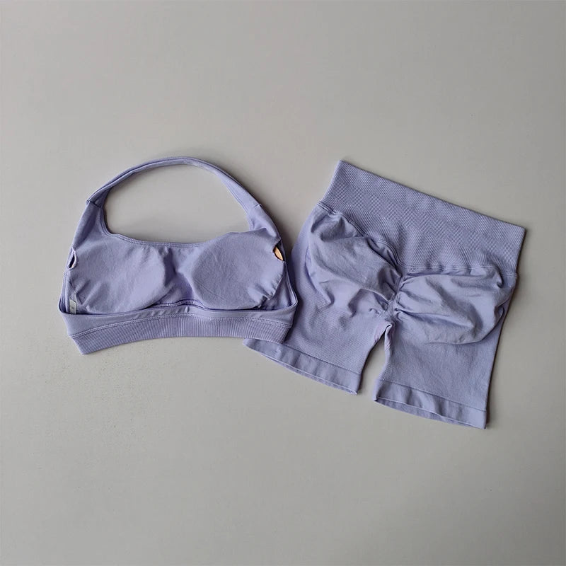 Sexy Halter Neck Sports Bra & Shorts Set