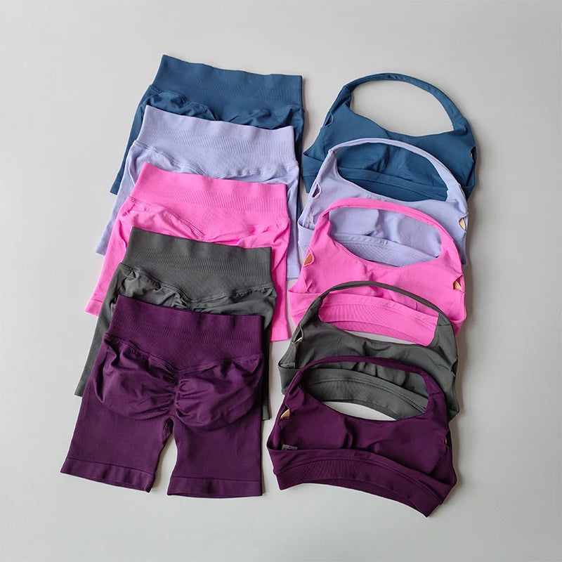 Sexy Halter Neck Sports Bra & Shorts Set