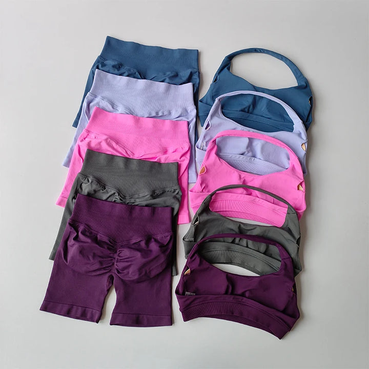 Sexy Halter Neck Sports Bra & Shorts Set